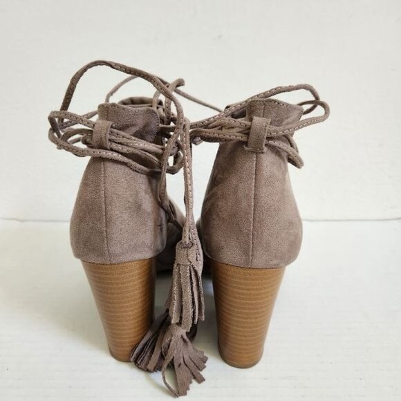 QUPID Stacked Heel Peep Toe Ankle Tie Booties Shoe Sandal 7.5 - Picture 5 of 10